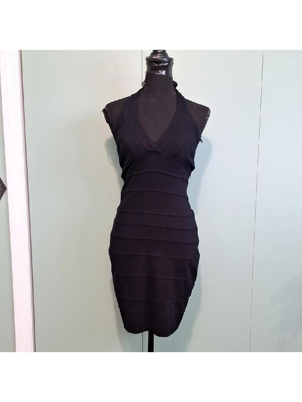 Vintage Cache Black Halter Style Tight Pencil Dress Size 4